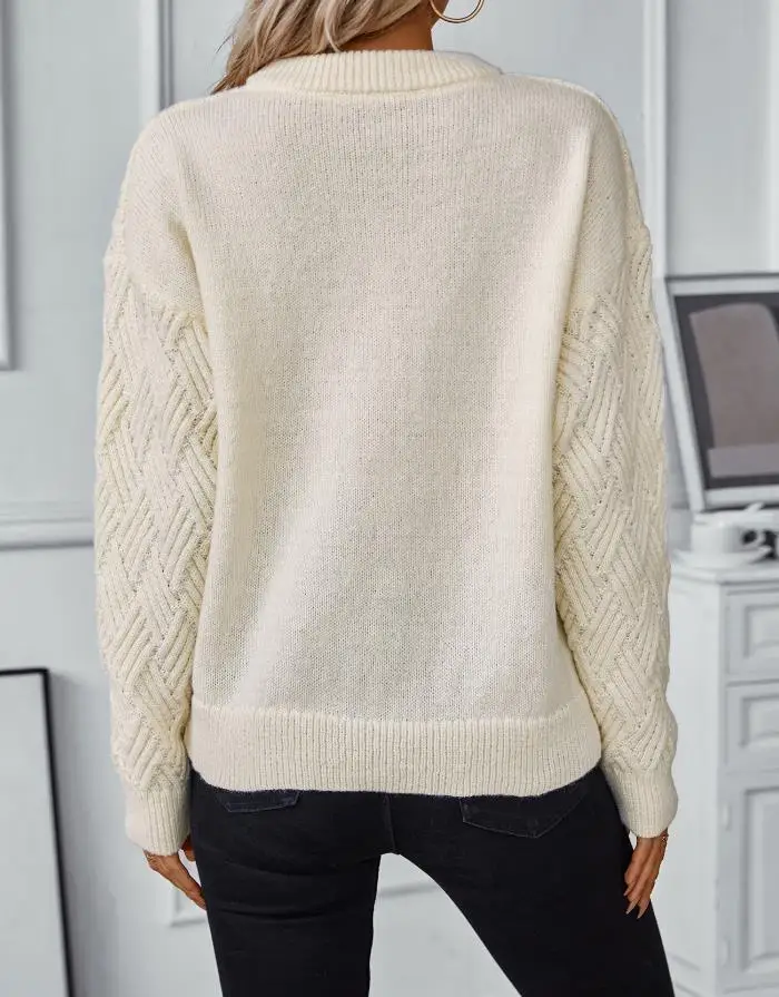 Women's Street Trend Pullover 2025 Autumn Winter Late Solid Fried Dough Twists Knitting Vintage Round Neck Long Sleeves Sweater