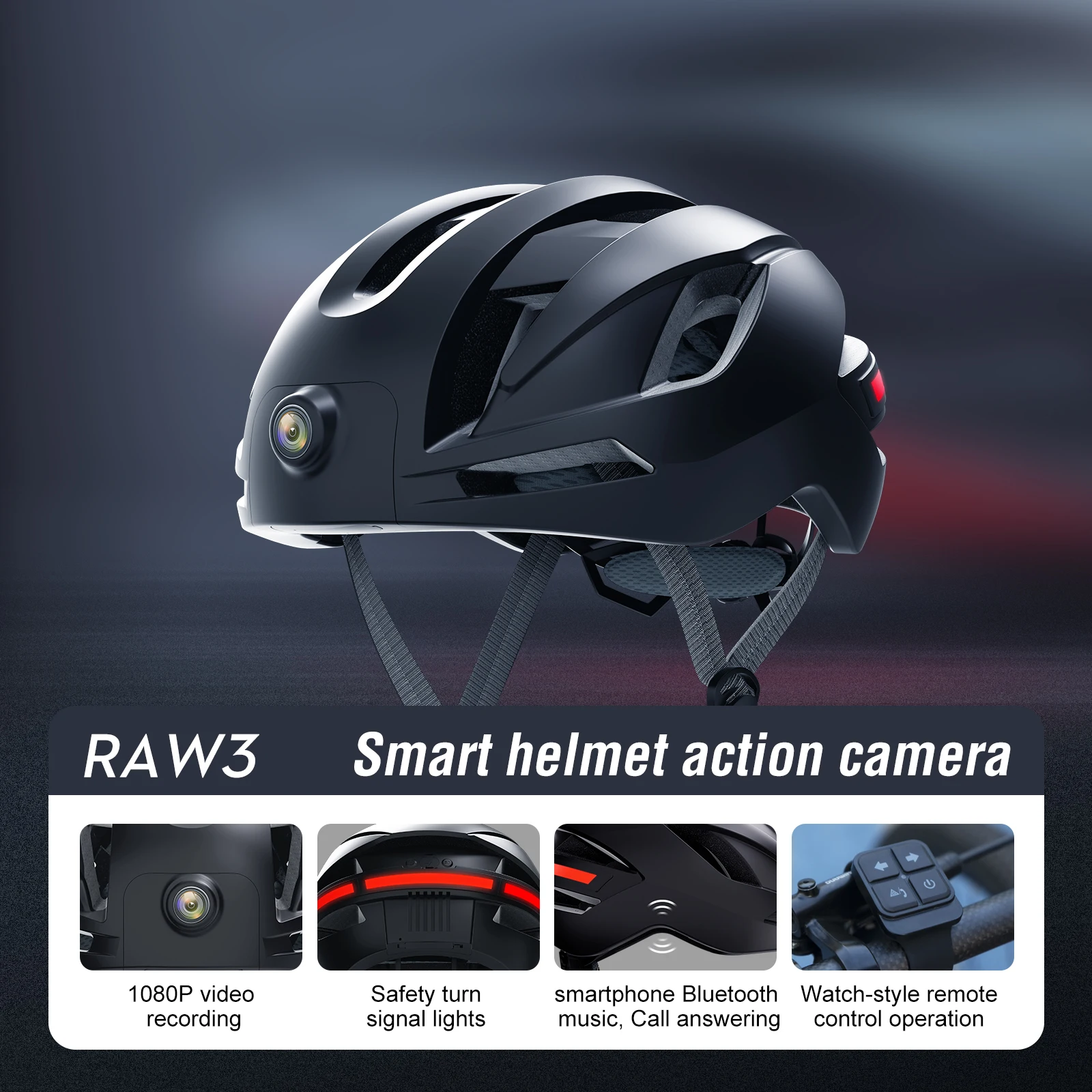 RAW3 GPS スマートサイクリングヘルメットレコーダー 4K 手ぶれ補正カメラヘルメットカメラグレーゴーグル取り外し可能なリチウム電池 1500mAh