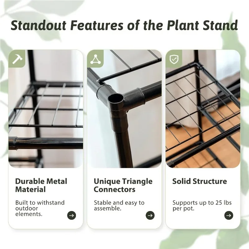 Indoor Outdoor Plant Stand Metal Waterproof Black 3-layer Multi-plant Stand Patio Balcony Garden Stand