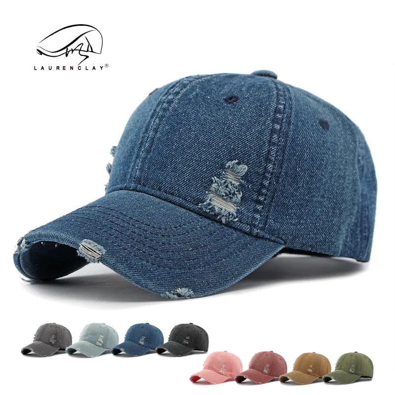 Trendy Washed Denim Baseball Cap For Women Spring New Personalized Make Old Ripped Peaked Cap