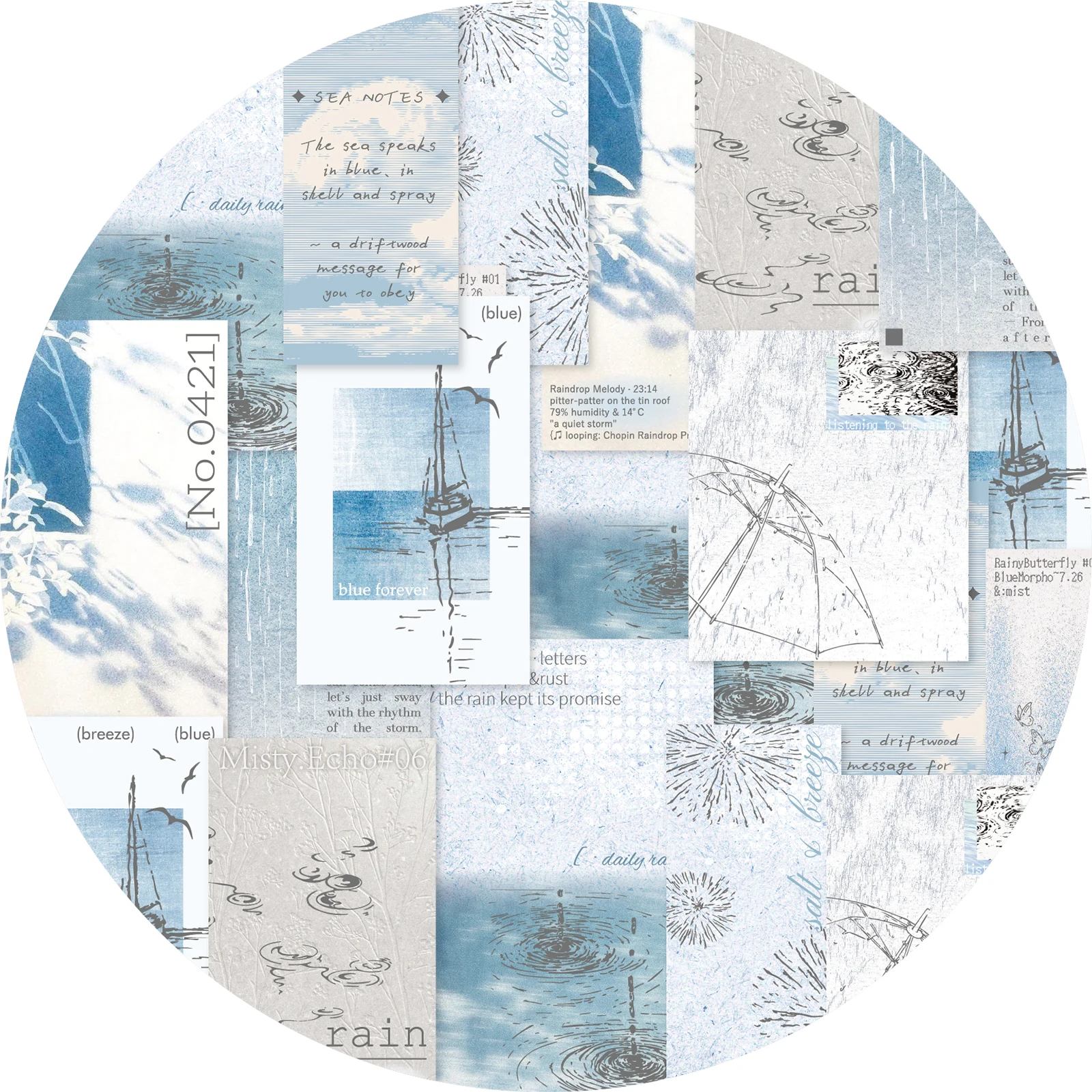 Etori Life 18pcs Ice Blue Rainy Day Ocean Sticky Notes Stickers with Water Ripple and Wave Line Art Patterns, suitable for notebooks, phone backs, guitars, photo albums, water bottles, pencil cases, postcards and envelopes, scrapbooking supplies, office decoration items, school supplies, back-to-school season, children's stationery stickers
