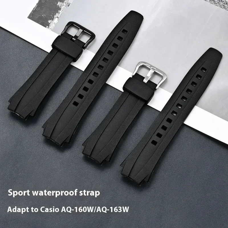 Black Rubber Strap for Casio G-SHOCK AQ-163W AQ-160W Sport Waterproof TPU Men Replace Bracelet Watch Band Dedicated Interface