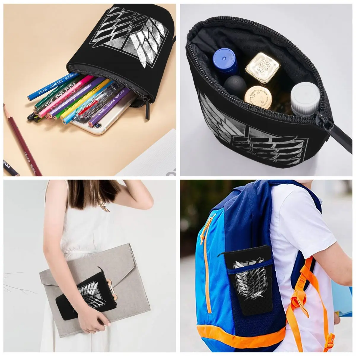 Attack On Titan Pen Box Student School Zipper Pen Bag Child Stationery Bag Pencase Vertical Retractable Pencil Case