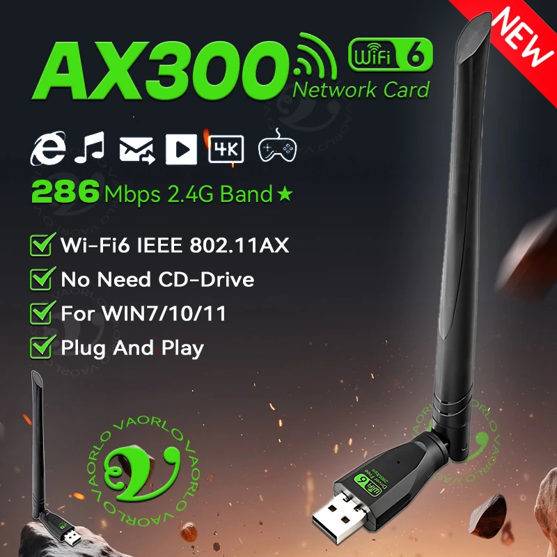 

WIFI 6 802.11AX USB WiFi Wireless Adapter AX300 Network Card 2.4G Wi-Fi Mini Dongle Receiver For PC/Laptop Win7/10/11 Drive Free