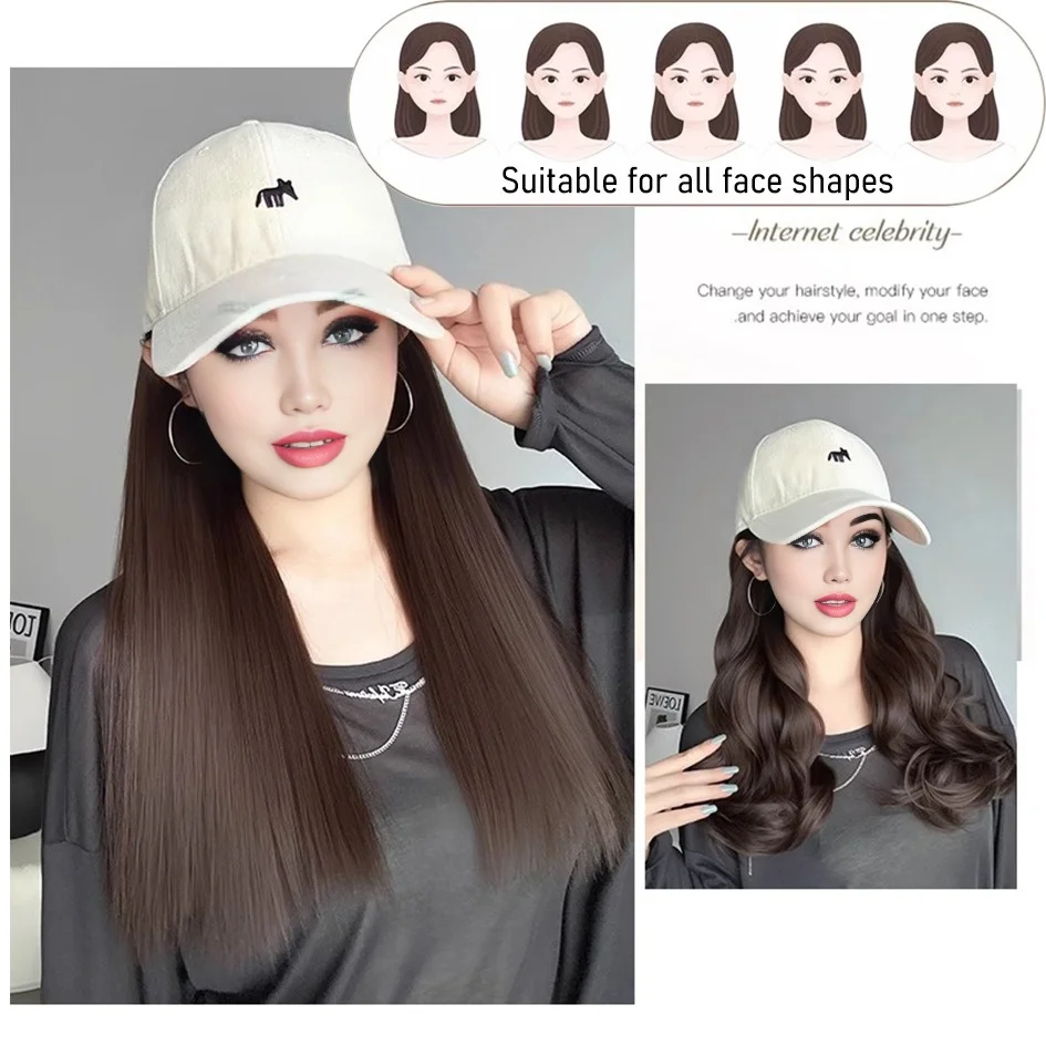 synthetic 30/40cm45cm wig baseball cap long straight hair wig duck tongue cap bobble head curly hair ponytail bob Christmas gift images - 6