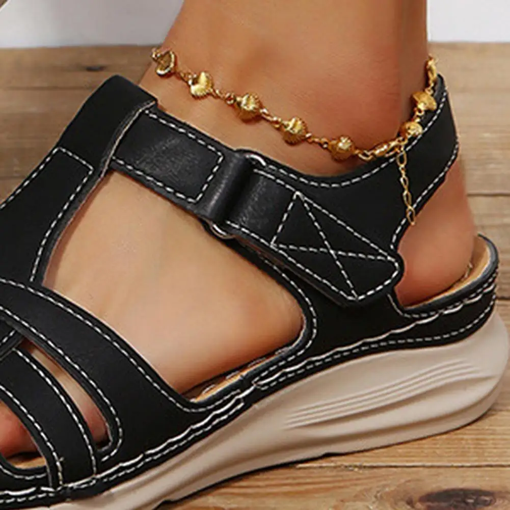 Women Solid Color Sandals Trendy Open-toe Shoes Women’s Athletic Sandals with Arch Support Faux Leather Outdoor Wedge Sandals