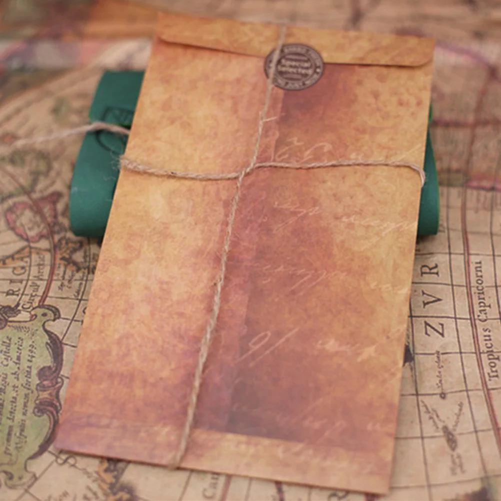 

12Pcs Brown Kraft Paper Retro Envelopes Classic Letter Pattern Multipurpose Storage Envelopes for Postcards Gift Cards Coins