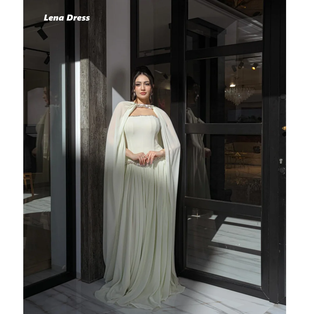 

Lena Chiffon Elegant Evening Party Dresses for Special Occasions Formal Dresses Woman Customized Shawl Beige Rhinestones Dress