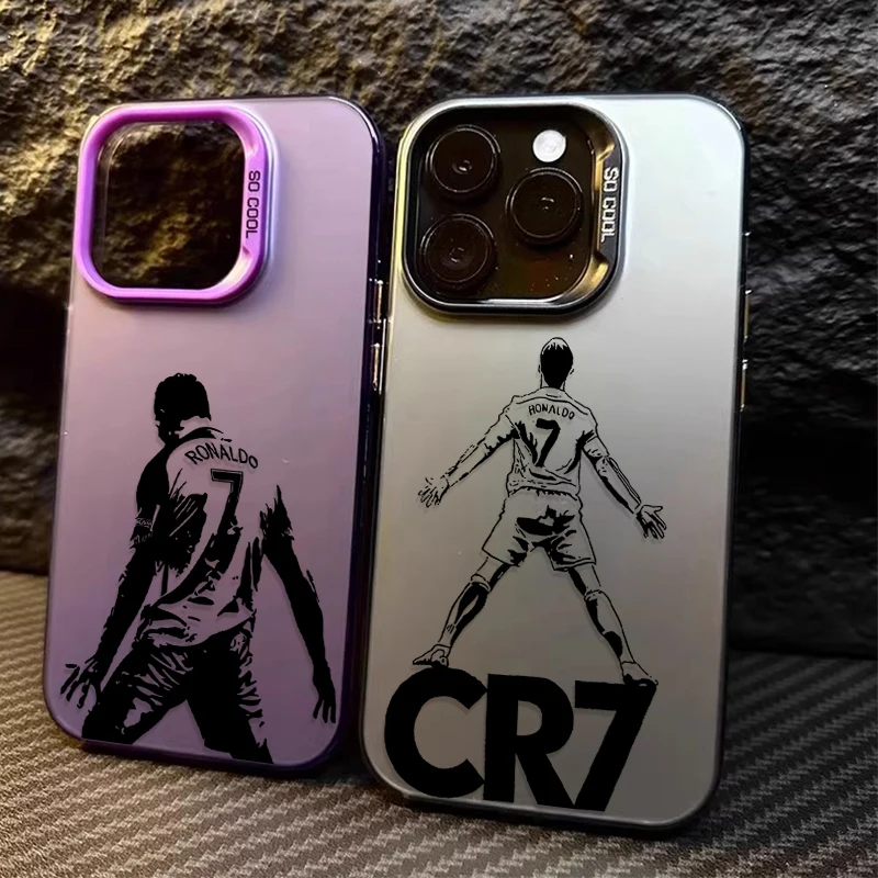 Football Star C-CR7 Matte Hard Case for iPhone 15 16 14 13 12 11 Pro Max XS X XR 8 7 Plus SE 2020 Shockproof Plating PC Funda