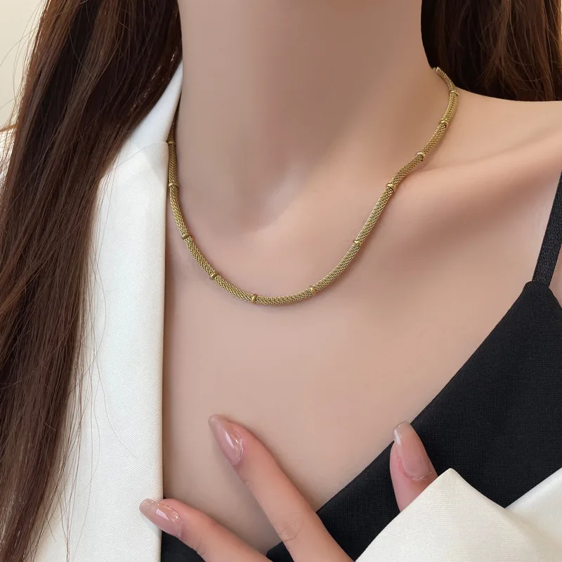 316L Stainless Steel New Fashion Upscale Jewelry Minimalism Beads Welding Charms Snake Chain Choker Necklaces Pendants For Women