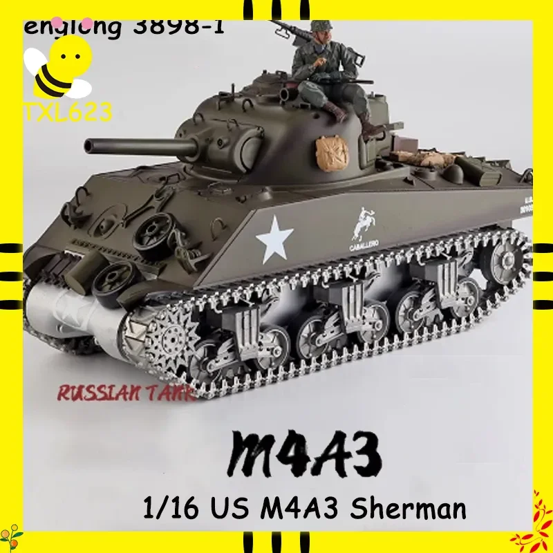 รถถังหลัก M4A3 ของสหรัฐฯ รุ่น Henglong สเกล 1:16 ทำจากโลหะ แบบจำลองรถถังบังคับวิทยุ สำหรับการจำลองการต่อสู้