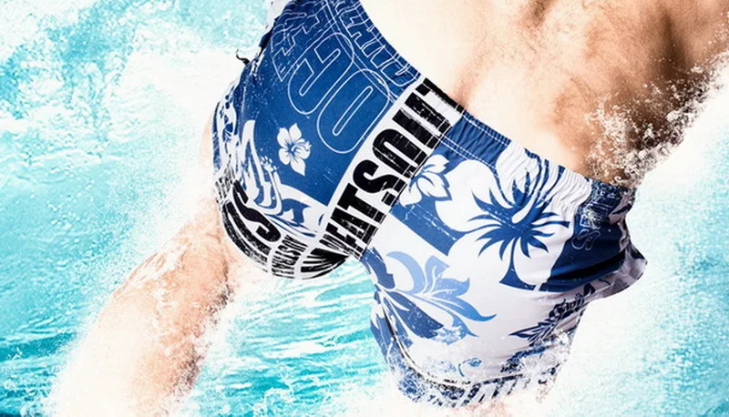 Men Summer individual Beach Swimming Trunks Men\'s Boxer Waist Sexy Waist Swimsuit