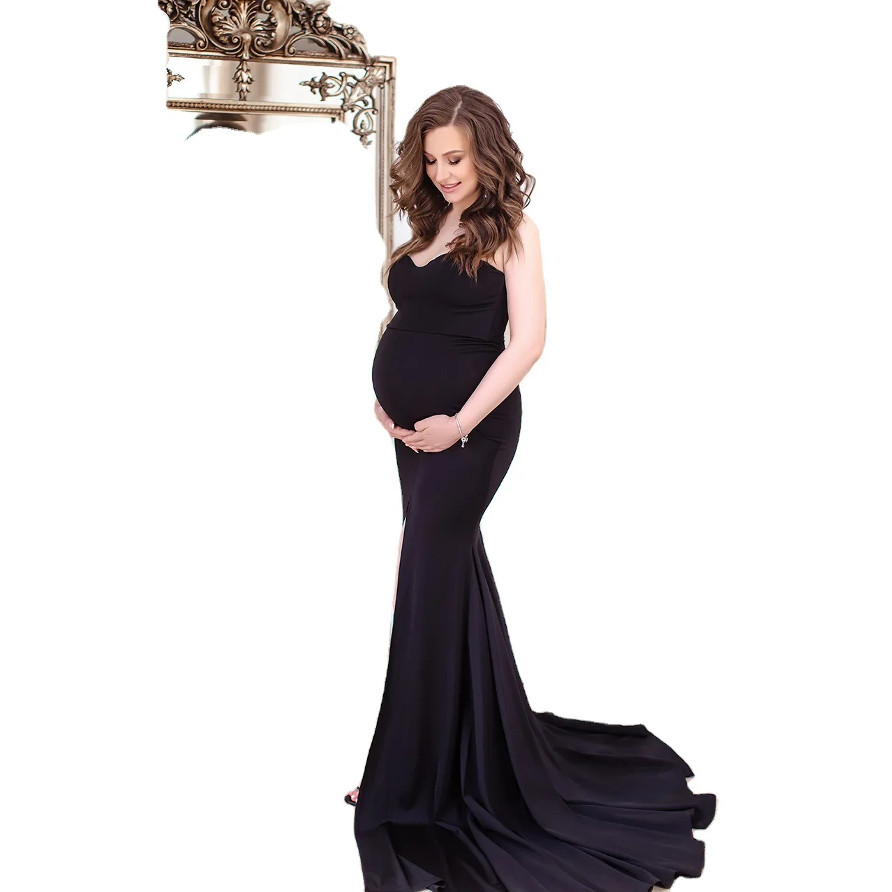 Shoulderless Maternity Dresses For Photo Shoot Sexy Split Front Pregnancy Maxi Gown Long Pregnant Women Dress Photography Props