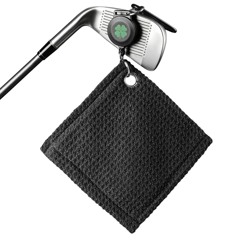 Golf Club Towels 1 Pack with Magnetic Retractable Clip, 5.5''x5.5'' Black Blue Grey Color Microfiber Waffle for Golf Bags