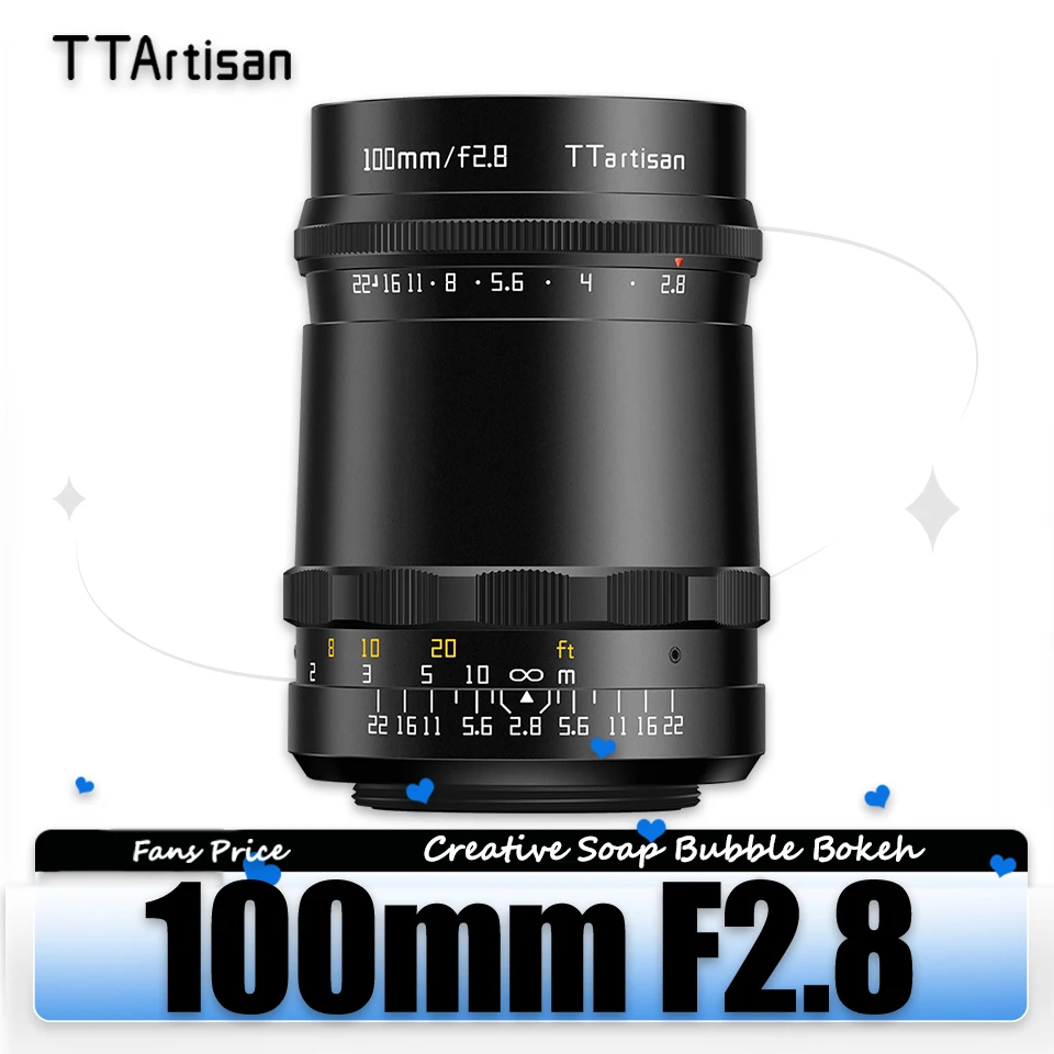 TTArtisan 100mm F2.8 MF Full Frame Soap Bubble Bokeh Camera Lens for M42-Mount Adapt to Sony E Fujifilm XF Nikon Z-Mount