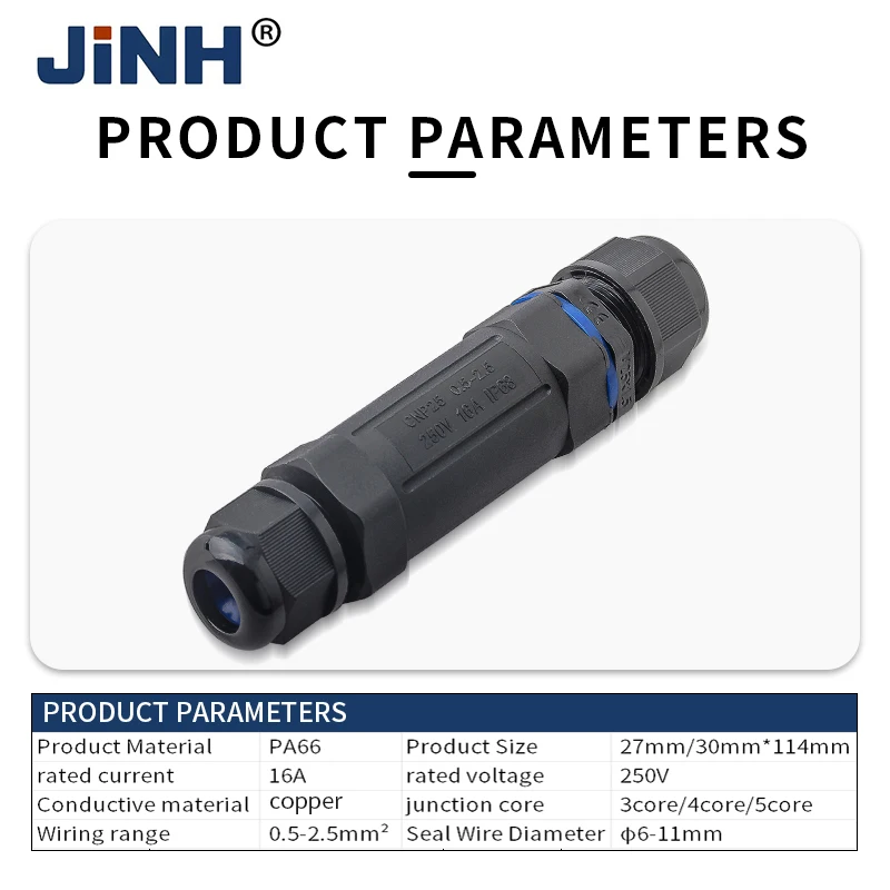 JINH CNP 25 IP68 Waterproof Joint Cable Quick LED Connectors Rain Outdoor 2 Pins Rainproof Terminal 450V No welding for screws