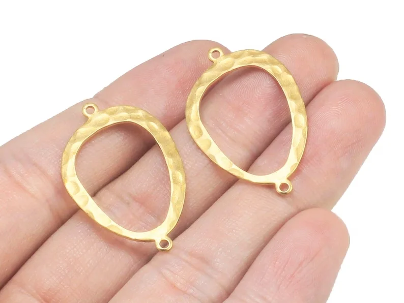 

10pcs Hammered Earring Charms, Oval Link Connector, 30.6x20x1mm, Brass Findings, Jewelry Making R1406