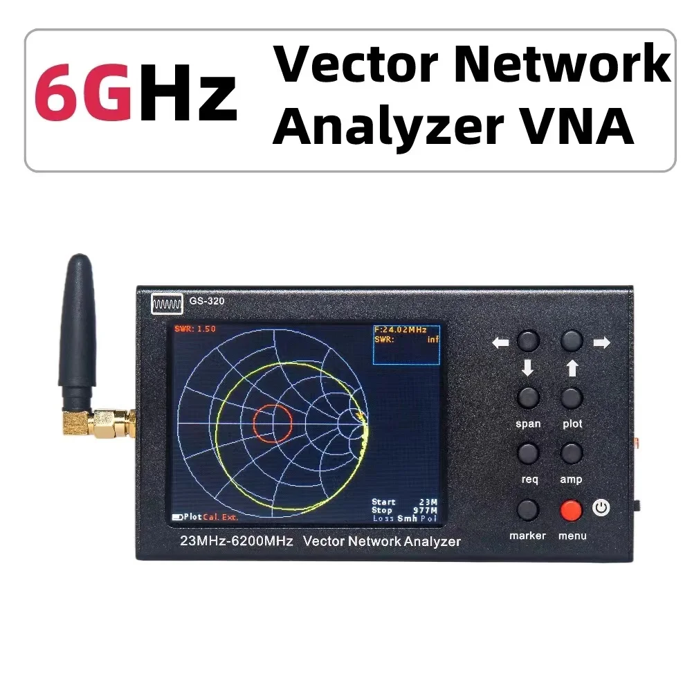 HTOOL GS320 محلل شبكة المتجهات 23 ميجا هرتز-6200 ميجا هرتز بطارية VNA المحمولة ، قياس نسبة الموجة الدائمة لقياس الجهد ، المرحلة ، مخطط سميث