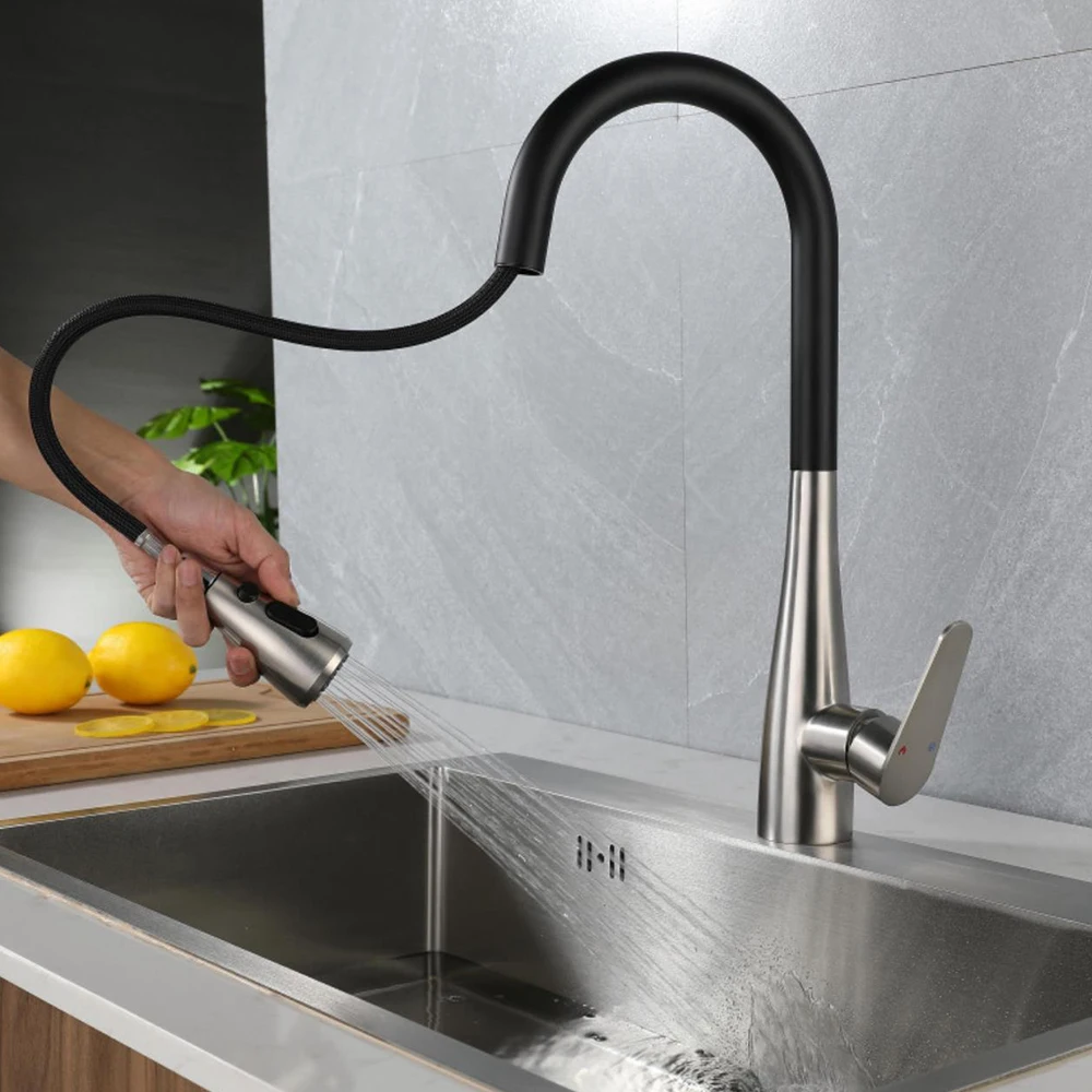 Kithcen Basin Faucet 304 Stainless Steel Body Material Ceramic Valve Core Mixer Water Inluding Two Hoses