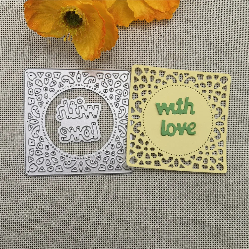 Letters With Love Square Lace Frames Greeting Cards Metal Cutting Dies Stencil Scrapbooking Photo Album Card Paper Embossing