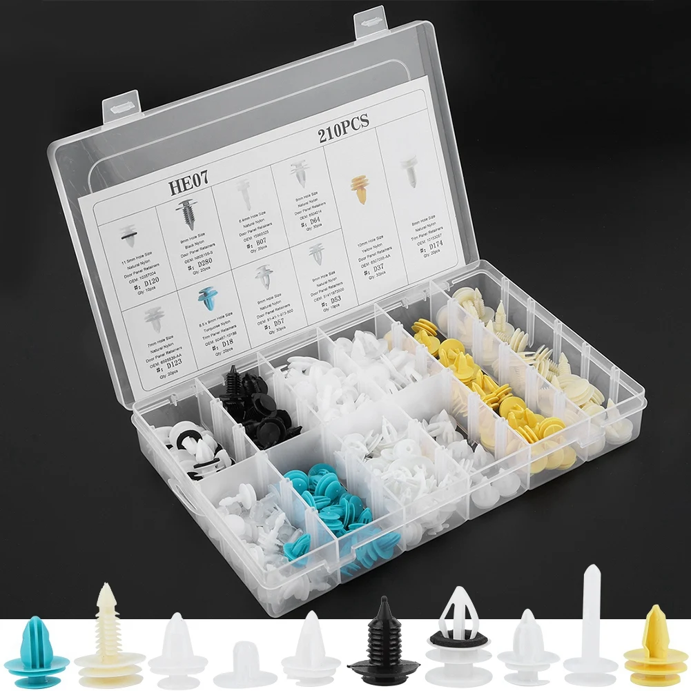 

210 шт. заклепки для бампера, фиксаторы кузова автомобиля, дверная карта, панель, зажимы для отделки бампера, фиксатор крепления, комплект заклепок, зажим для обшивки двери