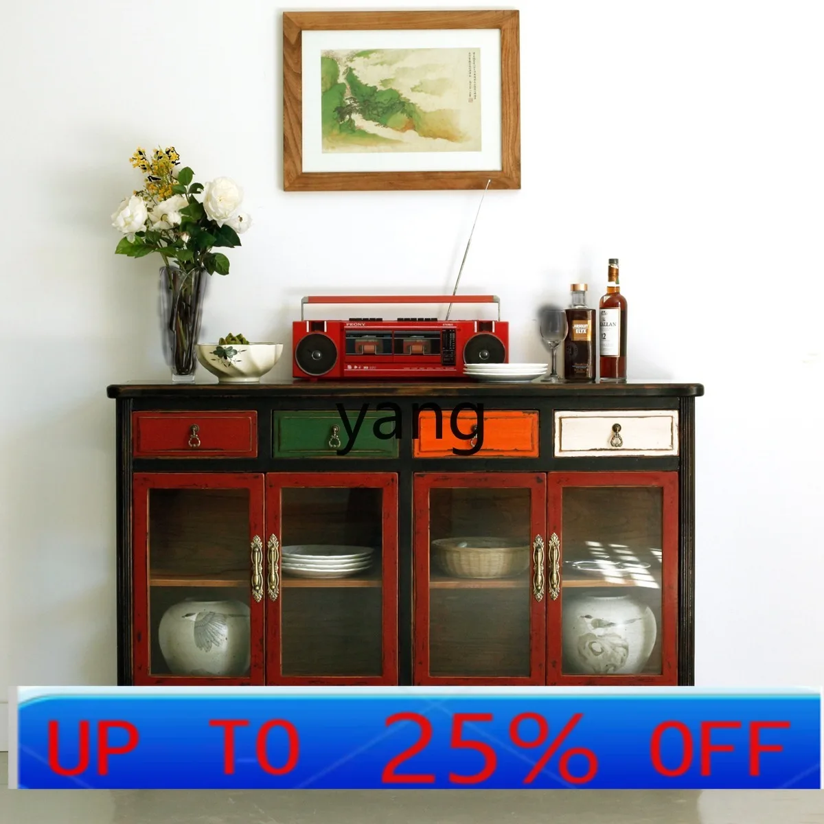 

Lmm solid wood rural pastoral retro old dining cabinet storage cabinet