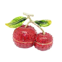 SHINNYGIFTS Cherry Trinket Box Enamel Fruit Jewelry Box Hand Painted Metal Figurine Unique Easter Gift Christmas Gift Home Decor