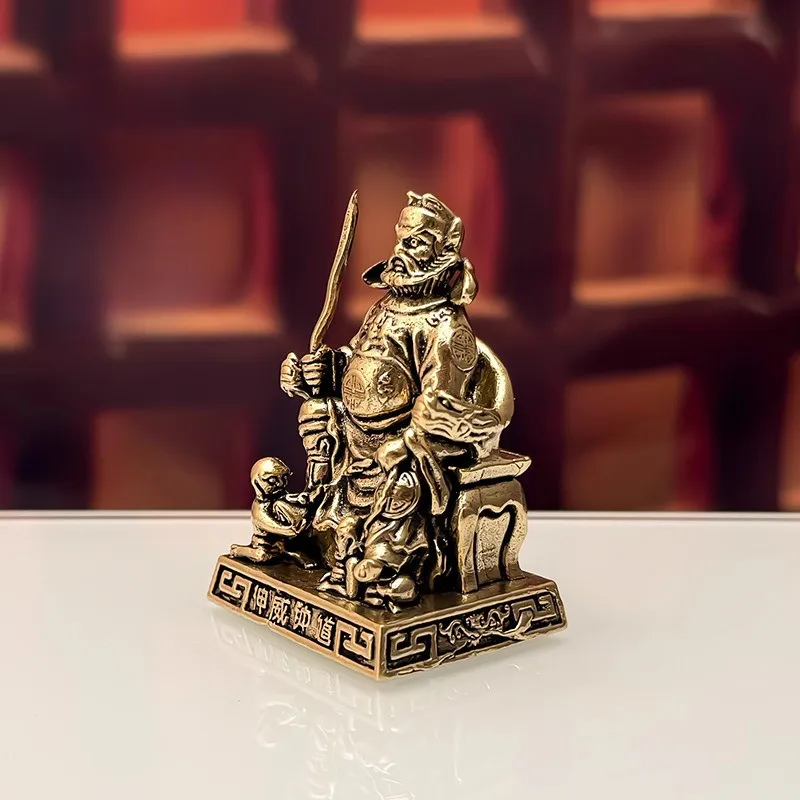 Vintage Chinese Brass Zhong Kui Mythology God Statue Taoist Deity Figurine Desktop Decor Ornament Home Decor Collectible Gift