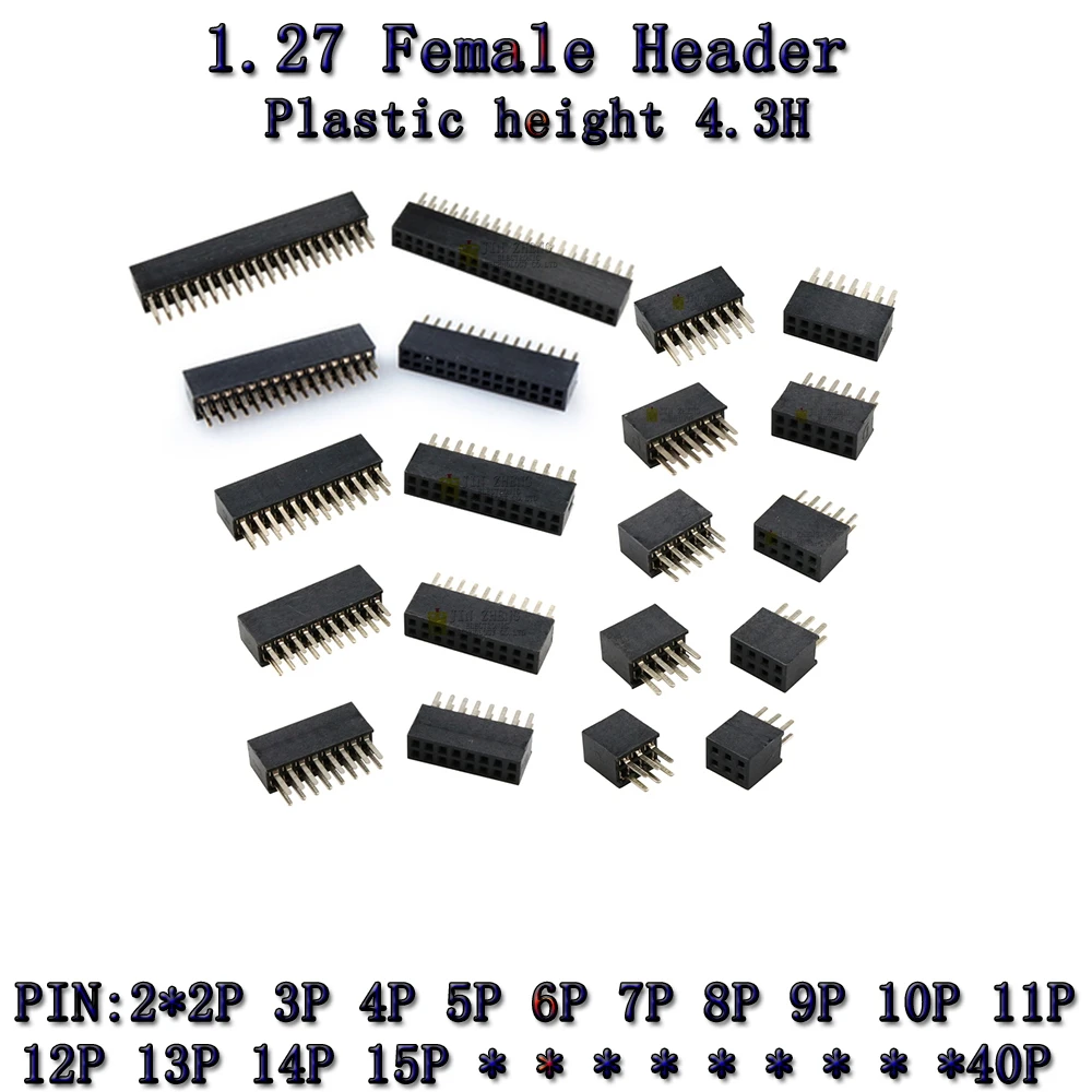 10pcs Double Row Straight Female 3-50P Pin Header Socket Connector Pitch 1.27mm H4.3 2x3/4/5/6/7/8/10/12/14/16/18/20p~50Pin