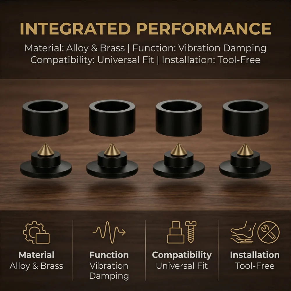 

4 комплекта изолирующих подставок для динамиков из алюминиевого сплава, противоударные, с противоскользящим основанием, черные, виброгасящие ножки