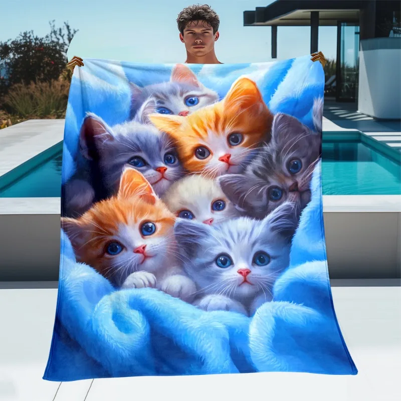 [1 Stück weiche Kätzchendecke] 1 Stück leichte, weiche und warme, bezaubernde Flanelldecke mit HD-Aufdruck für Kätzchen, ideales Geschenk für Katzenliebhaber