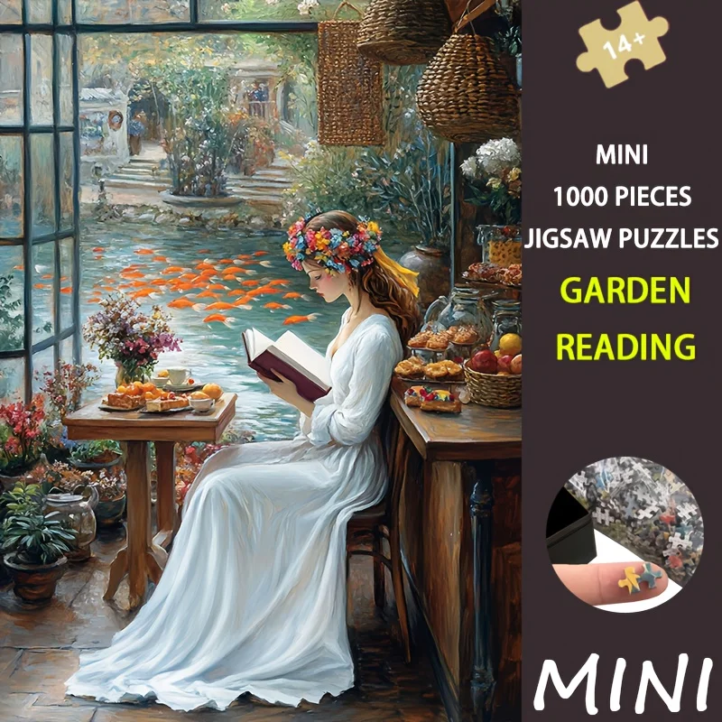 

Mini Size Puzzle 1000pcs Cozy Garden Reading Nook Art - 38x26cm for Book Lovers & Garden Enthusiasts