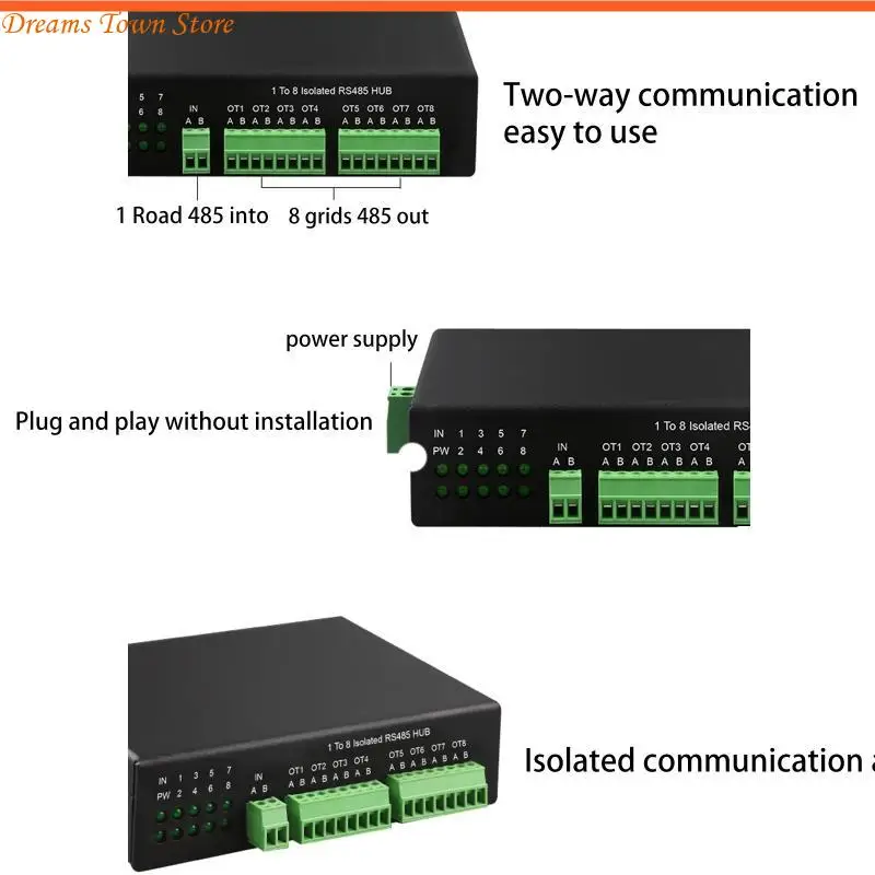 HX6A 8-Port 485 Hub 1 đến 8 rs485 Bộ chia 485 Trạm lắp ghép Lớp công nghiệp Hub bị cô lập về mặt cô lập
