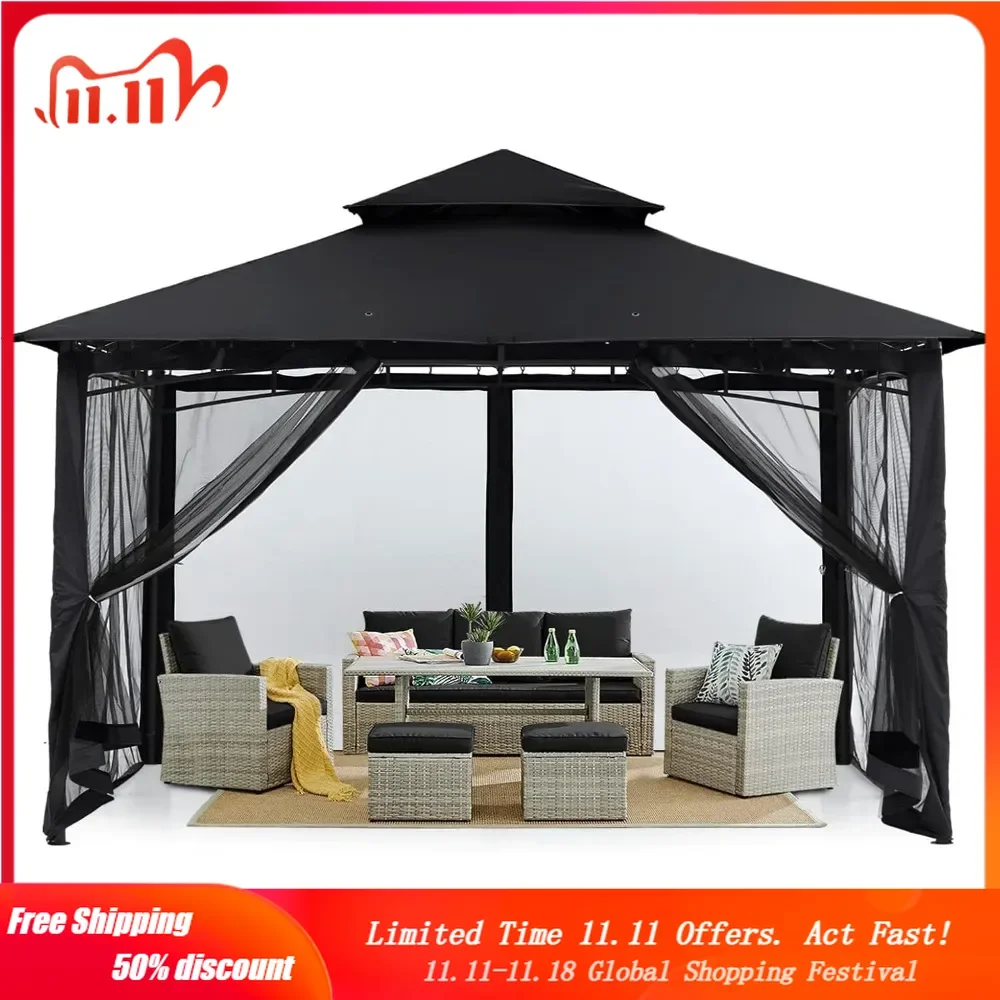 Outdoor Garden Gazebo for Patios with Stable Steel Frame and Netting Walls (10x10)