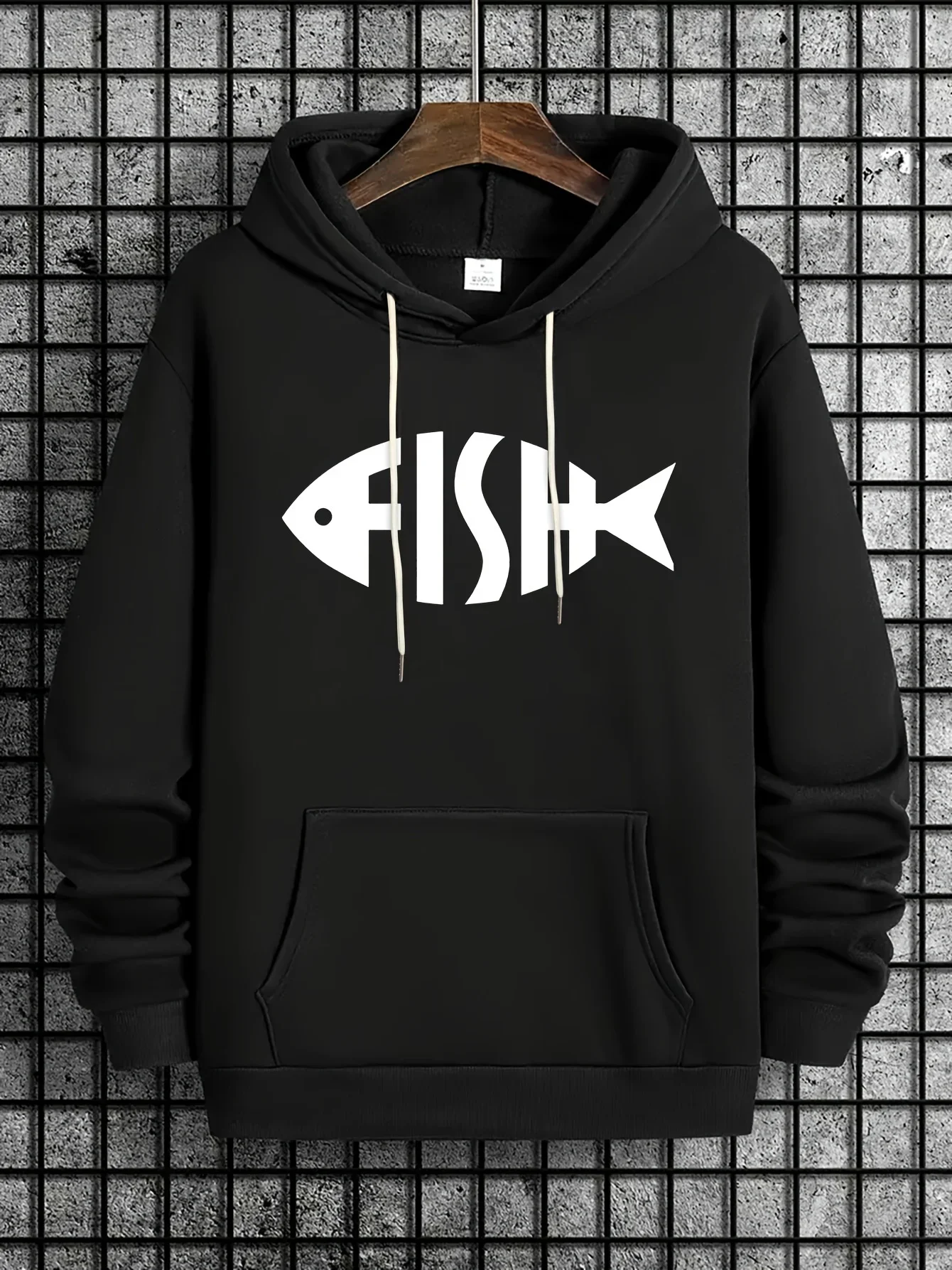 Fish Print Kangaroo Pocket Hoodie, Casual Long Sleeve Hoodies Pullover Sweatshirt, Men's Clothing, For Fall Winter