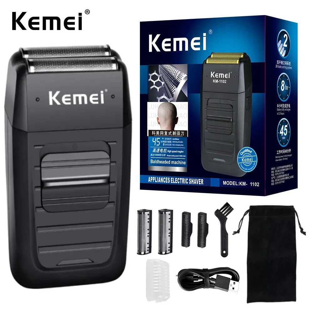 Kemei KM-1102 Rechargeable Cordless Shaver For Men Twin Blade Reciprocating Beard Razor Face Care Multifunction Strong Trimmer