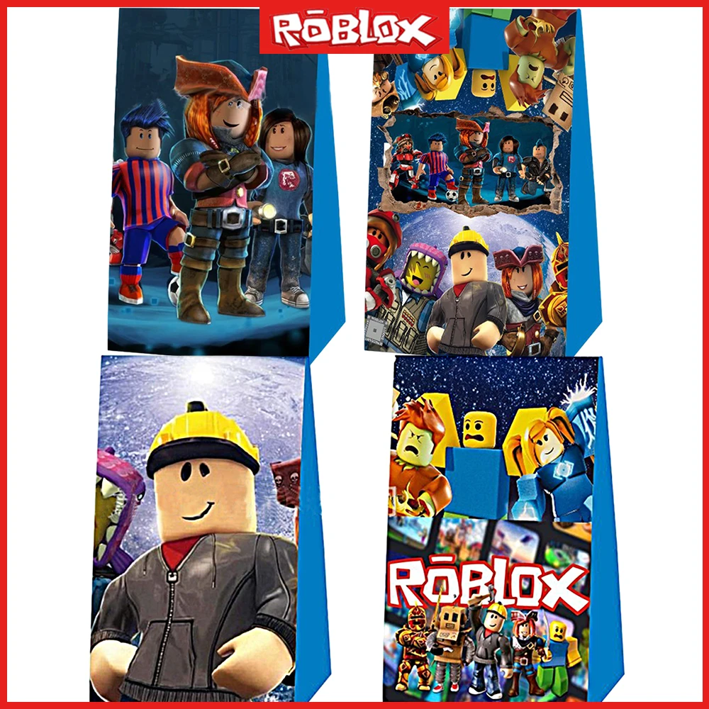 Roblox Game New Cartoon Printing 12-Pcs Party Candy Gift Wrapping Bag Storage Kids Birthday Christmas Gift Packing Paper Bag