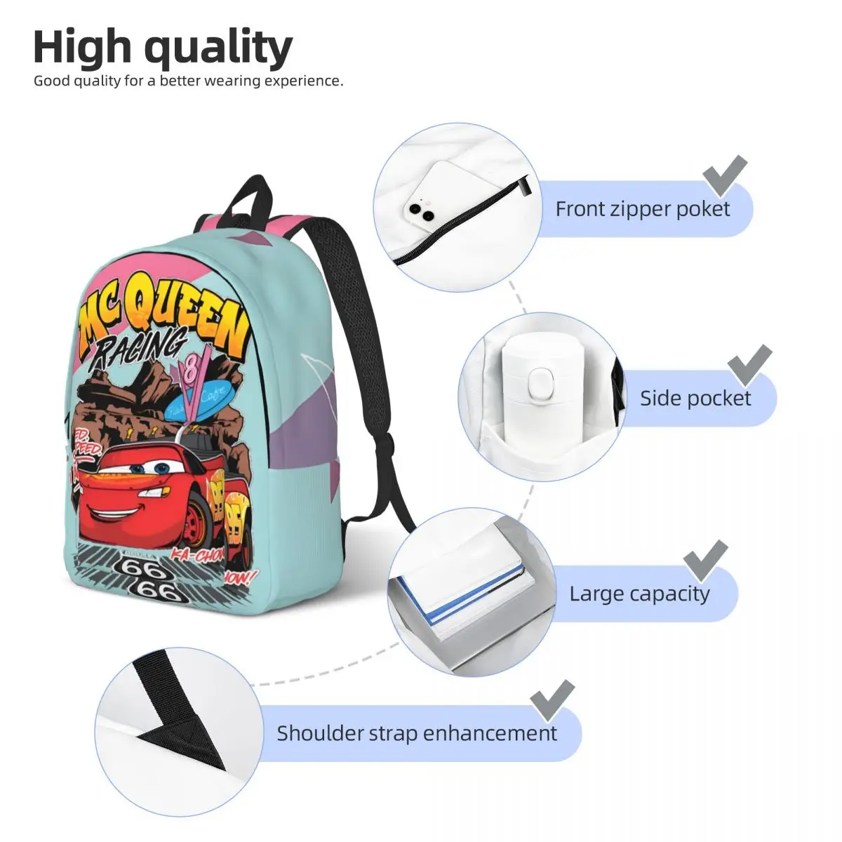 Lightning Mcqueen Sticker Schoolbag lightning mcqueen Preschool Light Camping Birthday Retro Washable Kindergarten Bag