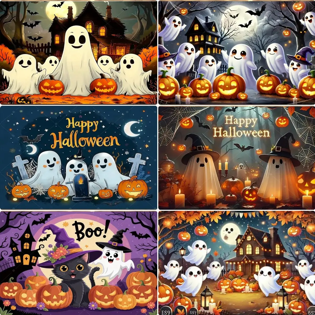 Fröhlicher Halloween-Hintergrund mit Neon-Kürbis, Fledermaus, Totenkopf und Friedhof, Fotografie-Hintergrund, Halloween-Party Fotokulisse, Dekorationsbanner, Geschenk – Detail 3