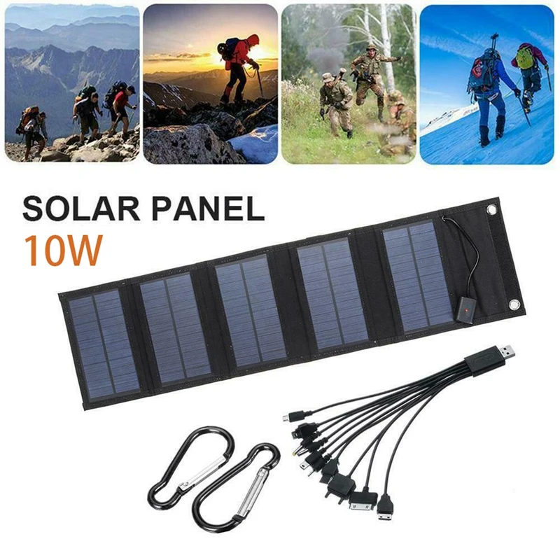 Panneau solaire USB pliable portable, cellule solaire pliante, chargeur de panneau solaire étanche, alimentation mobile, chargeur de batterie, 10W, 5V