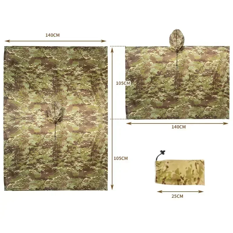 2024 NIEUWE Camouflage Regenjas Waterdichte Poncho Camouflage Cover voor Camping Jacht Kleding Onderdak Tent Noodregenjas