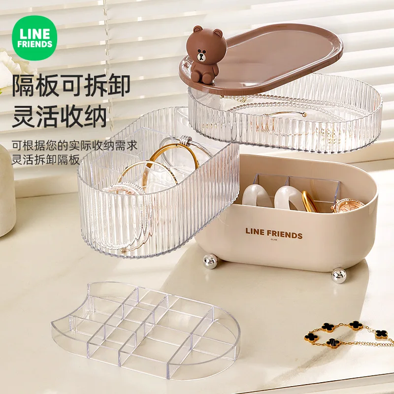 Line Friedns Anime Brown Bear Cosmetics Desktop Storage Box Cosmetic Dressing Table Debris Organizer Lipstick Holder Case Gifts