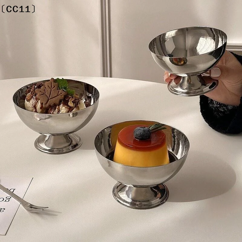 Reusable High Foot Goblet Rustless Steel Thickened Pudding Cup Polished Dessert Cup Cold Snack Holding〔CC11〕