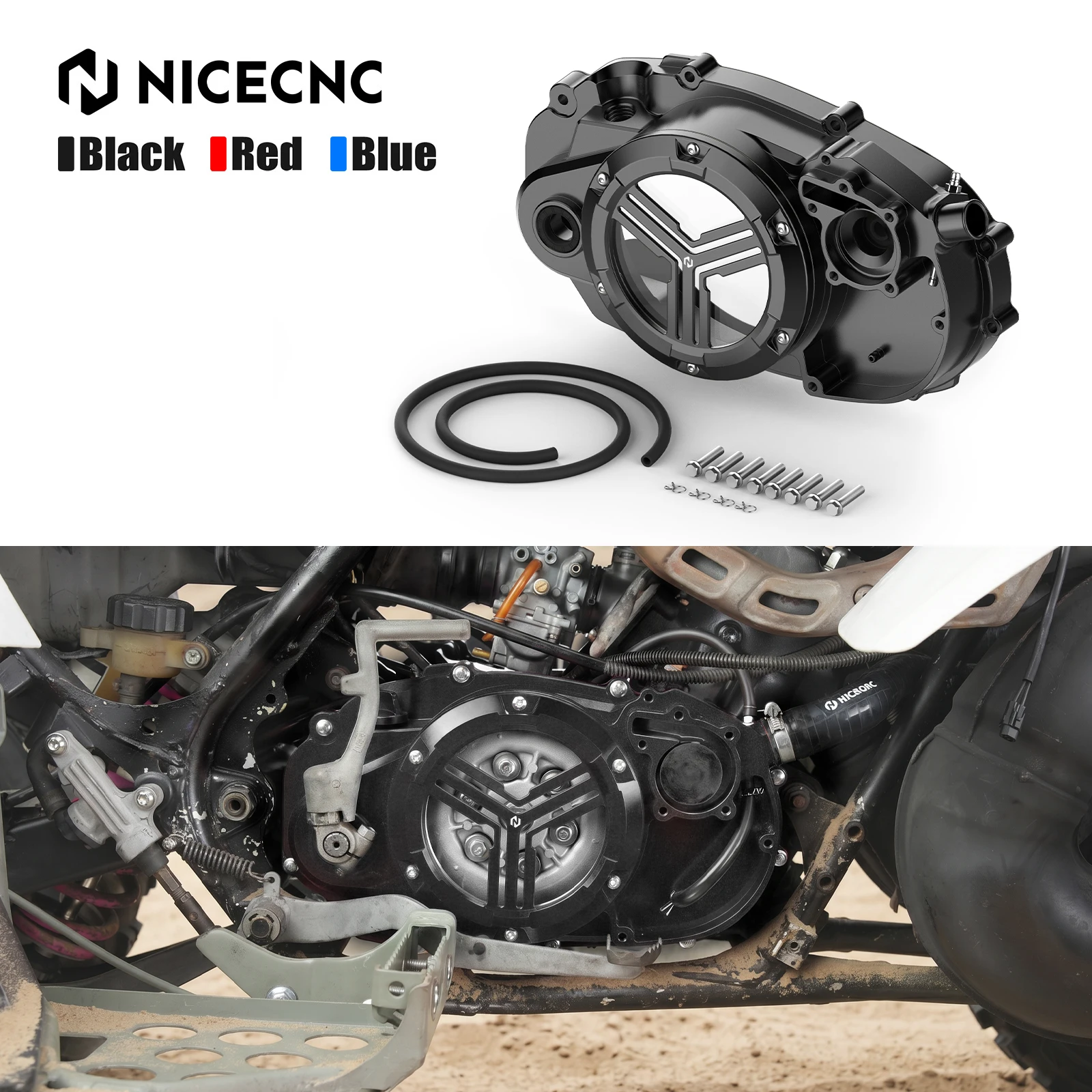 

NICECNC For Yamaha Banshee 350 ATV Clutch Cover Aluminum Alloy For YFZ350 1987-2006 Transparent Window Replaces 2GU-15421-00-00