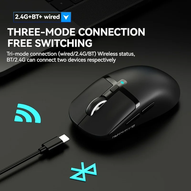 Leichte Gaming-Maus PAW3311, Tri-Mode-Verbindung, 22000 DPI, 1000 Hz, makroprogrammierbare maßgeschneiderte Maus