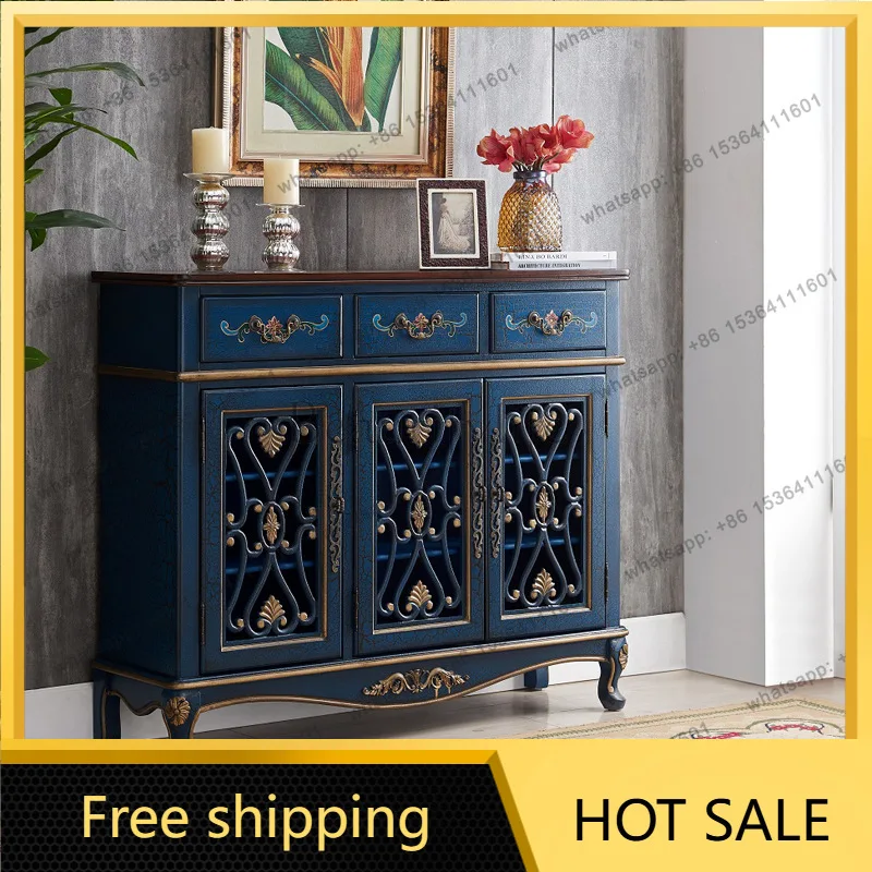 Zj. American solid wood blue entrance porch hollow decorative locker