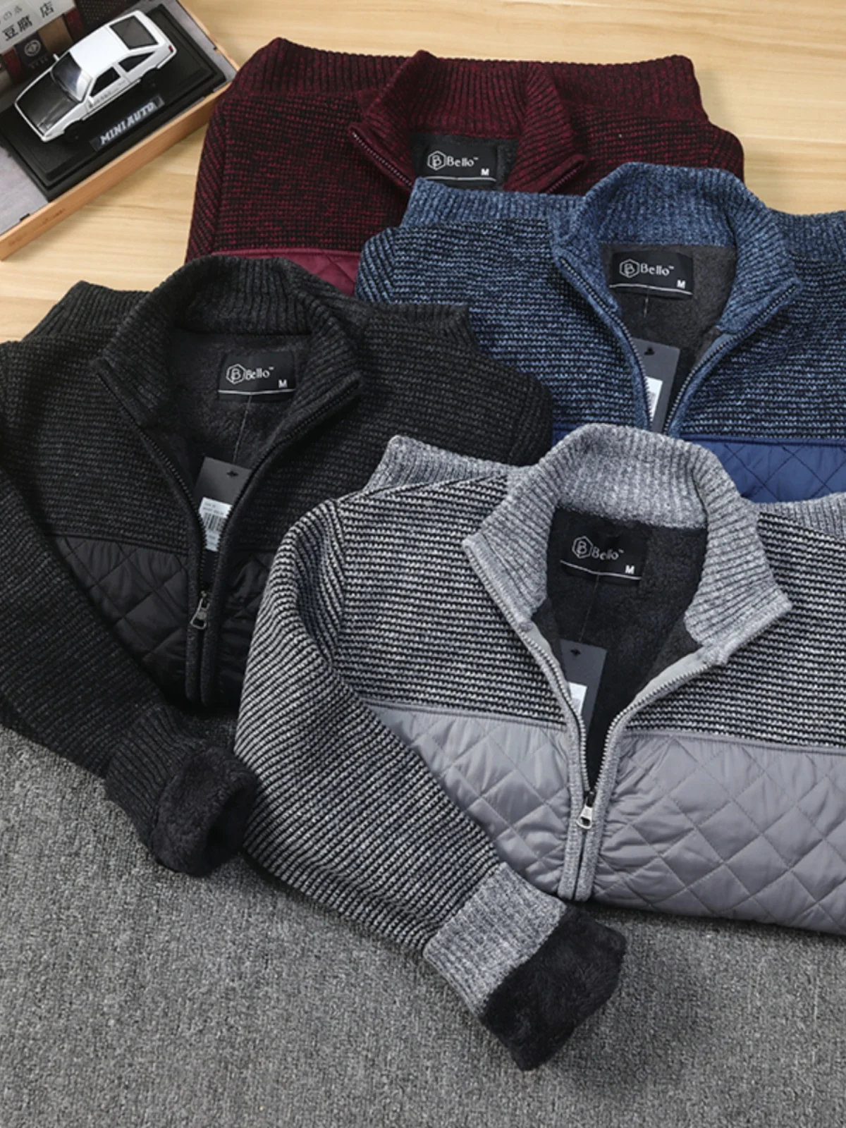 

Thiened Fce Lamb бархатный вязаный открытый кардиган повседневный теплый зимний дэт для мужчин длинный воротник-стойка обычной длины