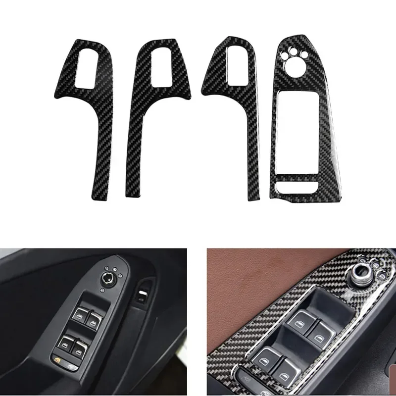 

4PCS Real Carbon Fiber Interior Door Armrest Panel Cover Window Glass Lift Buttons Frame Trim Sticker For Audi A4 B8 2009-2016