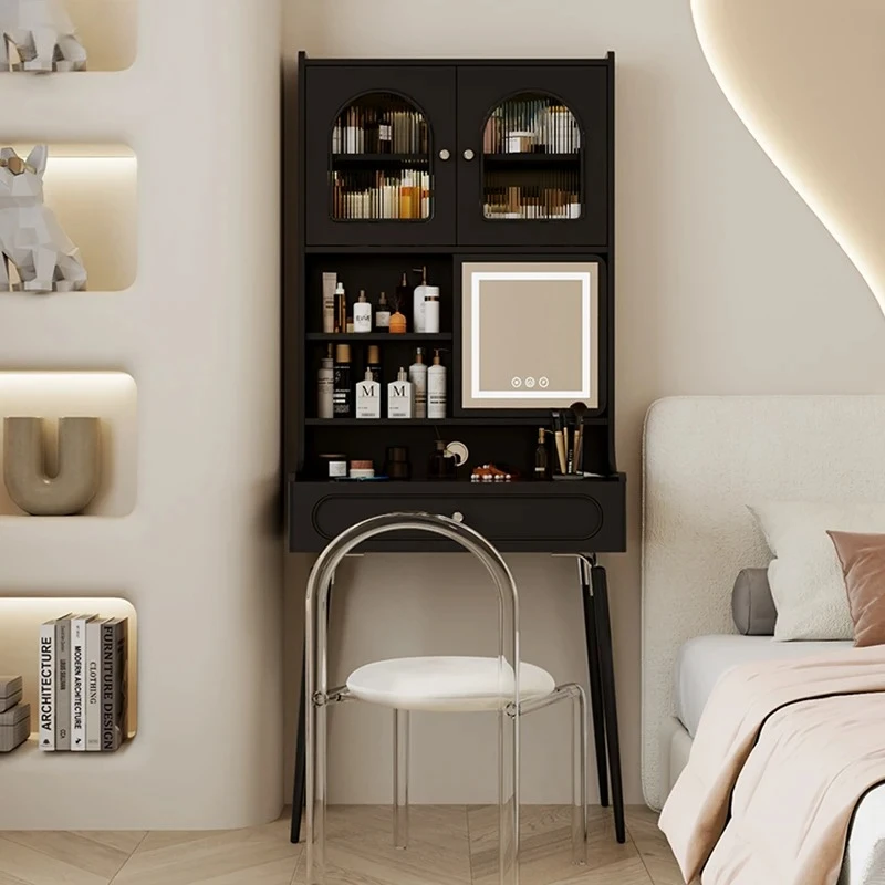 

Comò in stile crema nero con armadietto per il trucco a specchio, camera da letto integrata