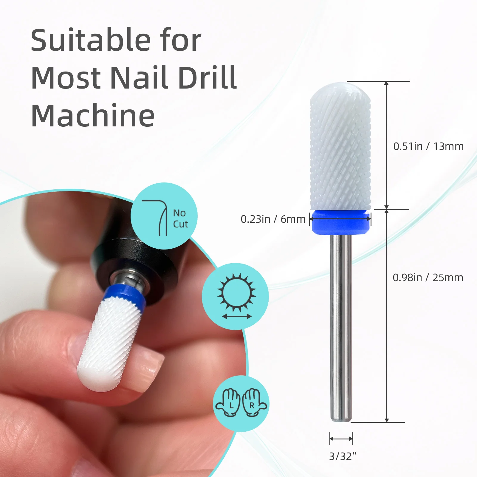 HYTOOS 6*13mm Safety Round Barrel White Ceramic Nail Drill Bits for Remove Gel Polish Pro Manicure Drill Tool Nail Technicians view 3